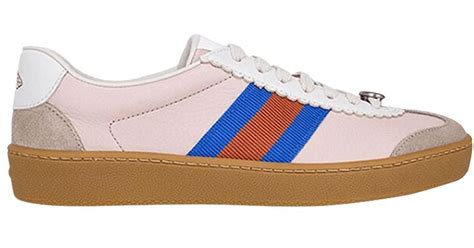 Gucci G74 Web Low Trainers Shoes in Pink Leather